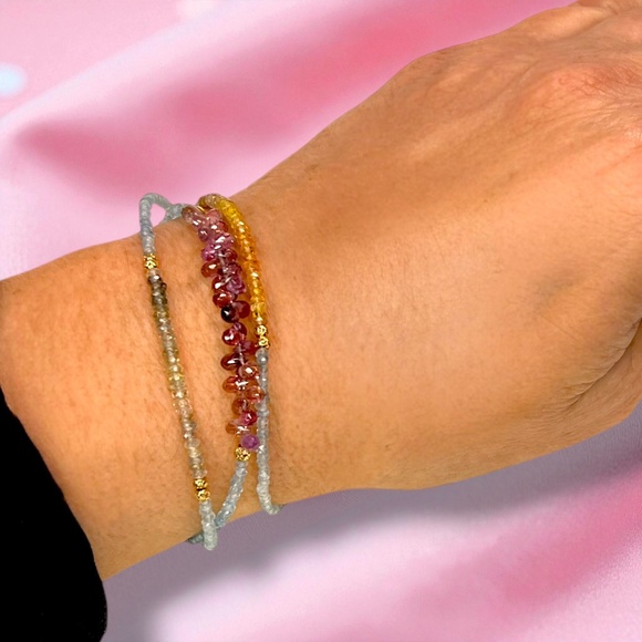 Natural Tourmaline Sapphire Convertible Necklace Wrap Bracelet Solid 14k Gold - Picture 8 of 12